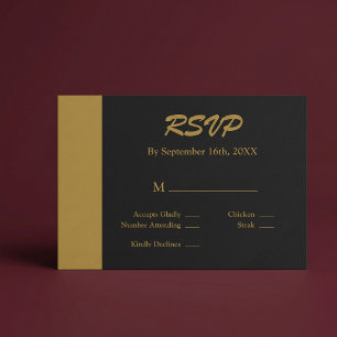 Gold Bar Black Minimalist Modern Wedding RSVP Card