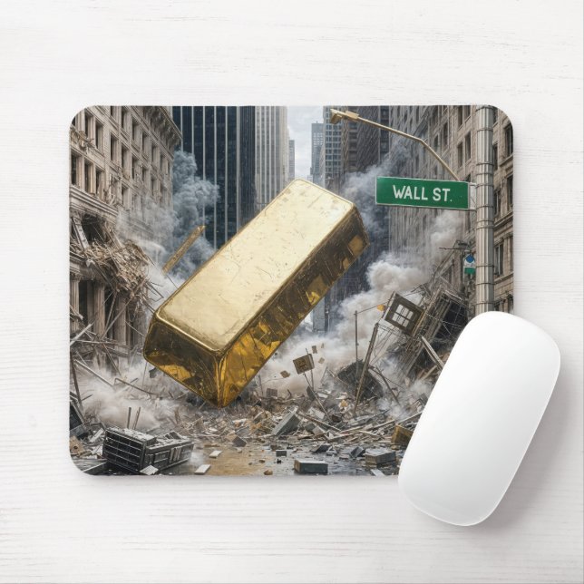 Gold Bar Crashing Wall Street Mouse Mat (With Mouse)