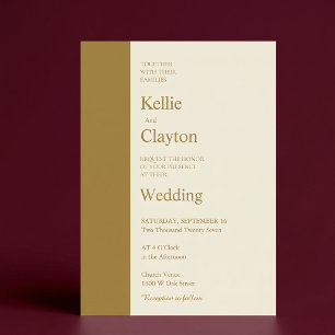 Gold Bar Ivory Minimalist Modern Wedding Invitation