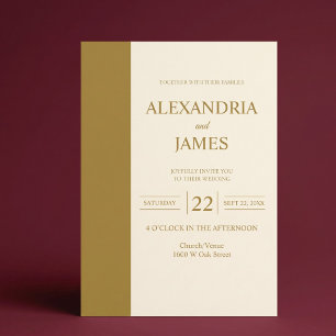 Gold Bar Ivory Minimalist Modern Wedding Invitation
