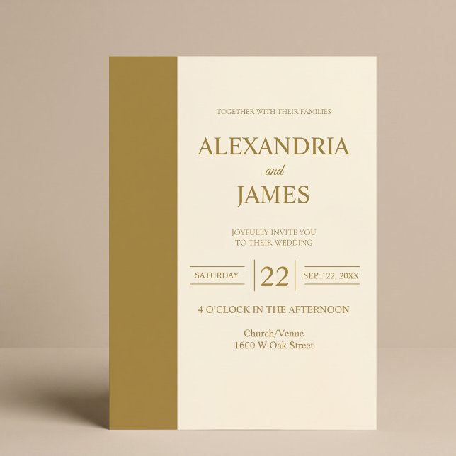 Gold Bar Ivory Minimalist Modern Wedding Invitation (Creator Uploaded)