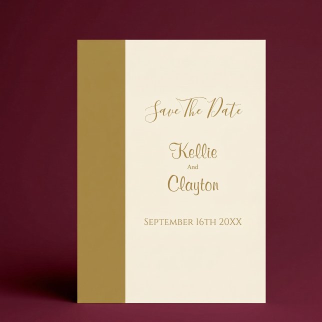 Gold Bar Ivory Minimalist Wedding Save The Date Invitation (Creator Uploaded)