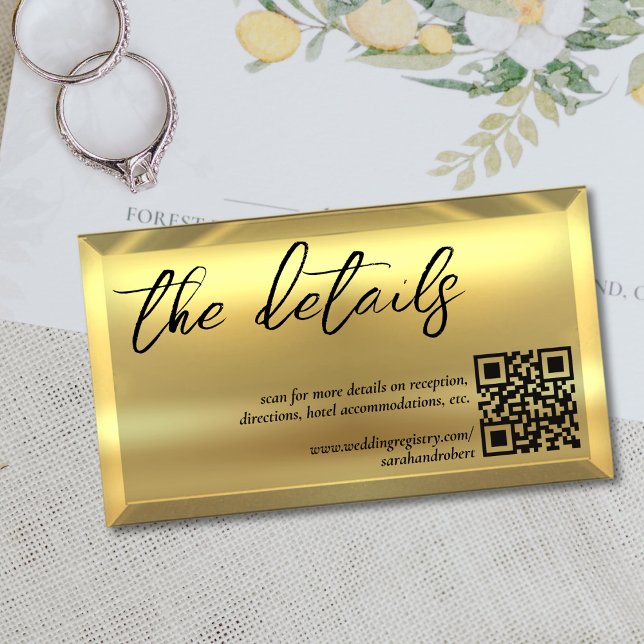Gold Bar QR Code Elegant Wedding Details Enclosure Card (Gold Bar QR Code Elegant Wedding Details Enclosure Card)