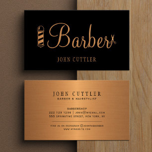 Gold barber scissor pole barber shop professional business card