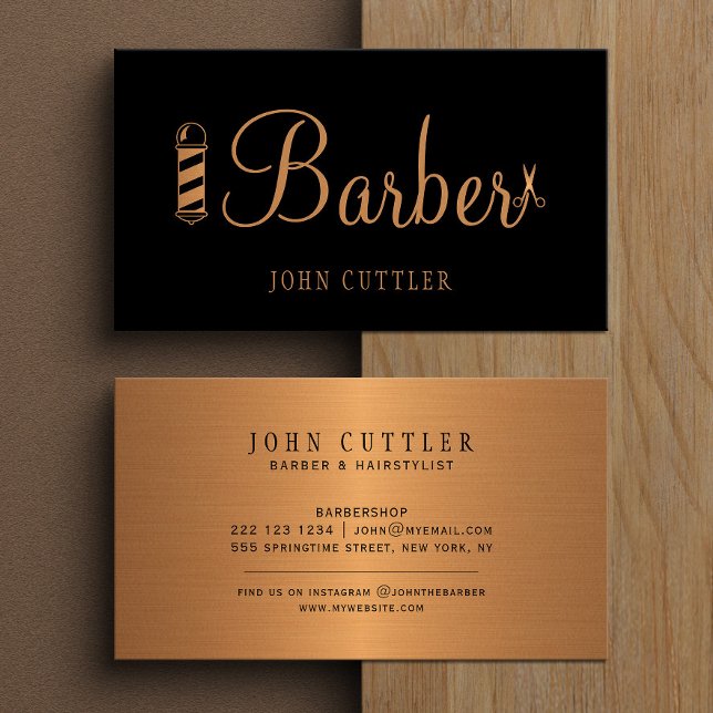 Gold barber scissor pole barber shop professional business card (Creator Uploaded)