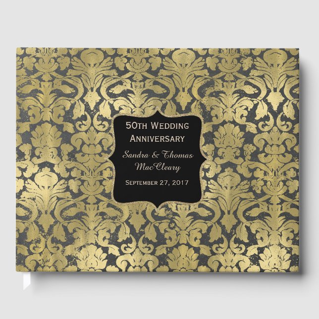 Gold Baroque 50th Anniversary Custom Guest Book (Front)