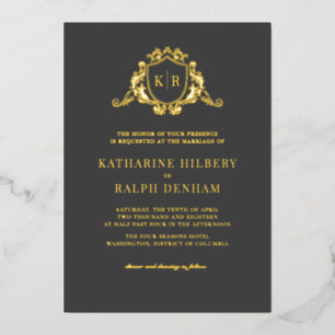 Gold Baroque Crest Dark Grey Monogram Wedding
