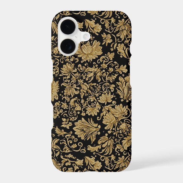 Gold Baroque Floral Allover on Black (Back)