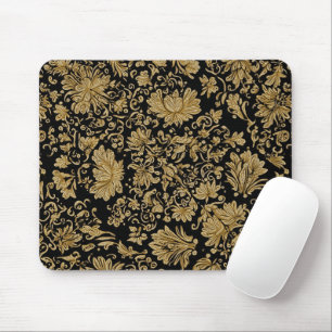 Gold Baroque Floral Allover on Black Mouse Mat