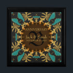Gold Baroque Lace Wedding Anniversary Gift Box<br><div class="desc">Baroque, Arabesque inspired design in sparkly effect teal and gold, on black - Exquisite and elegant custom Wedding, Anniversary or engagement present. Personalise with names, anniversary date and monogram or numbers - made into a wonderful wooden gift box to keep trinkets, jewellery box for your special keepsakes. Makes a wonderful...</div>