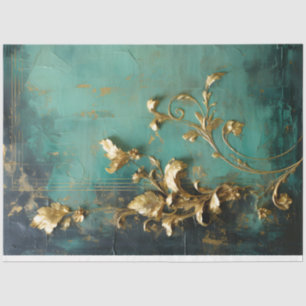 Gold baroque ornament turquoise green vintage tissue paper