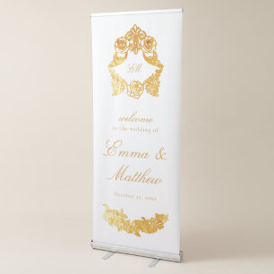 Gold Baroque Ornament Wedding Welcome Retractable Banner