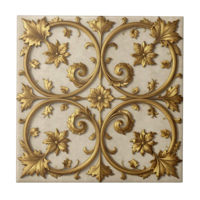 Gold Baroque Ornate Filigree Tile (Front)