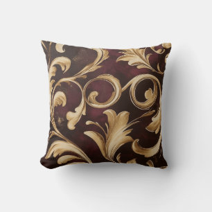 Gold Baroque Scroll on Burgundy Cushion