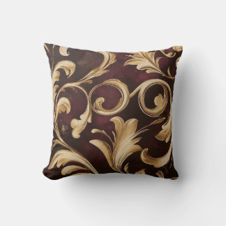 Gold Baroque Scroll on Burgundy Cushion