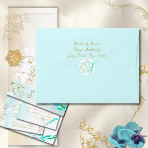 Gold Baroque Teal Elegant Vintage Wedding Classic Round Sticker