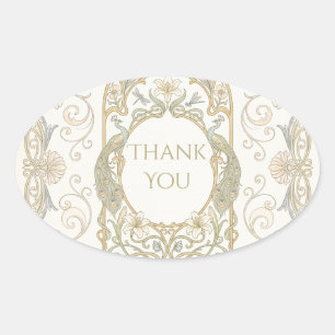 Gold Baroque Thank You Oval Sticker