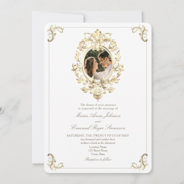 Gold Baroque Wedding Invitation (Front)
