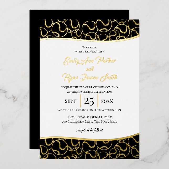 Gold Baseball Foil Invitation (Front/Back)