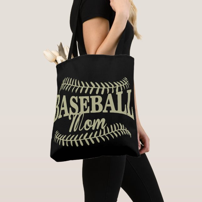 Gold Baseball Mum on Black Tote Bag (Close Up)