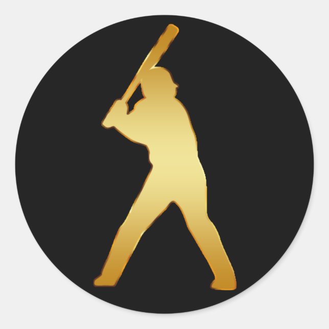 GOLD BASEBALL PLAYER CLASSIC ROUND STICKER (Front)