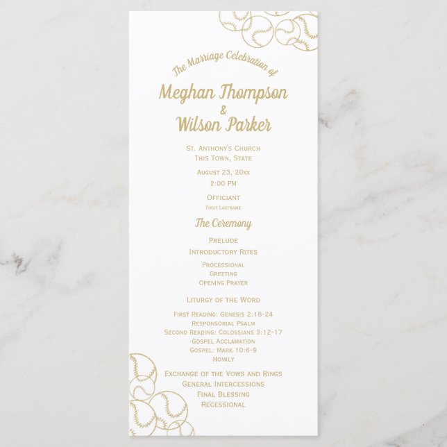 Gold Baseball Wedding Program Programme (Front)