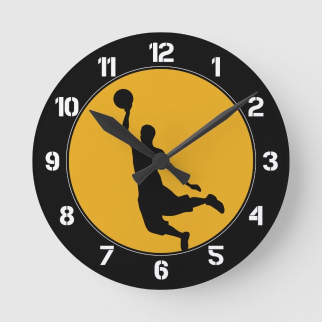 Gold Basketball Circle Numbered Round Clock (Front)
