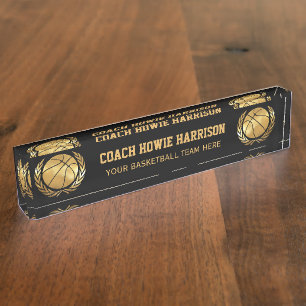 Gold Basketball Coach Nameplate