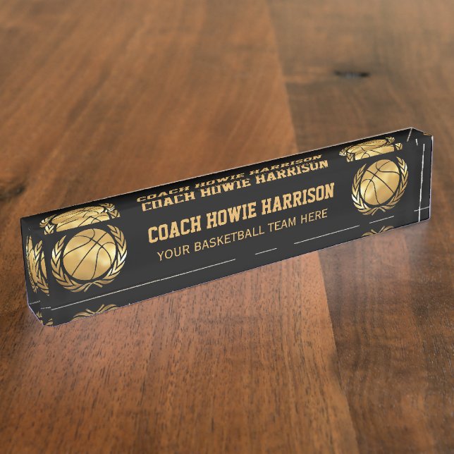 Gold Basketball Coach Nameplate (Side)
