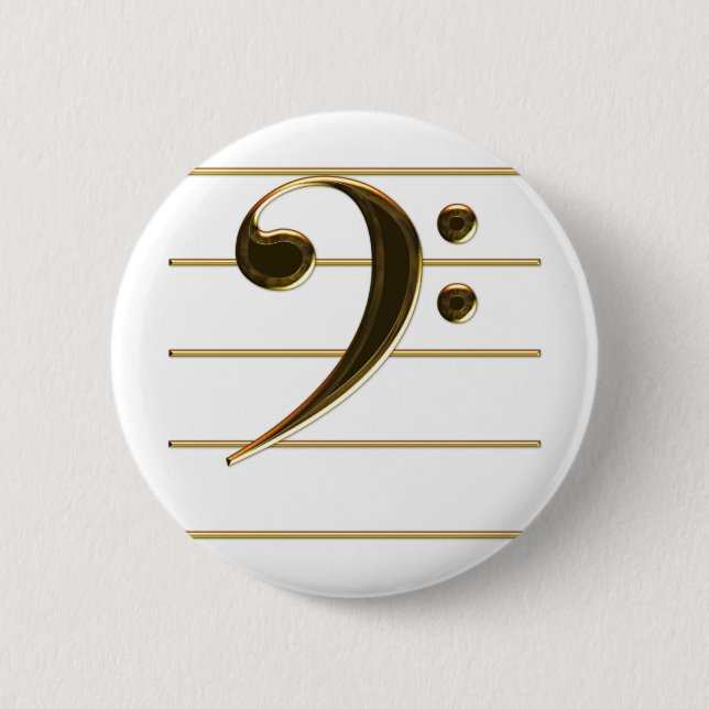Gold Bass Clef Music Note 6 Cm Round Badge (Front)