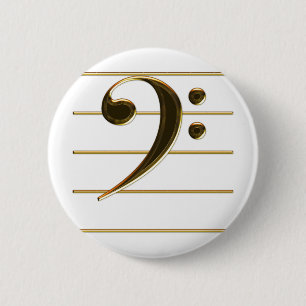 Gold Bass Clef Music Note 6 Cm Round Badge