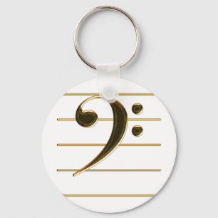 Gold Bass Clef Music Note Key Ring