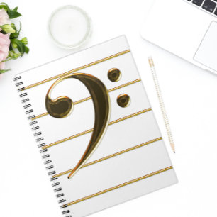 Gold Bass Clef Music Note Notebook