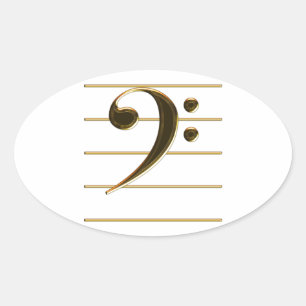 Gold Bass Clef Music Note Oval Sticker