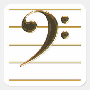 Gold Bass Clef Music Note Square Sticker
