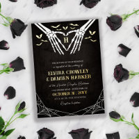 Gold Bats & Skeleton Heart Goth Halloween Wedding