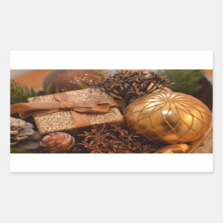 Gold Bauble and Christmas Present Rectangular Sticker