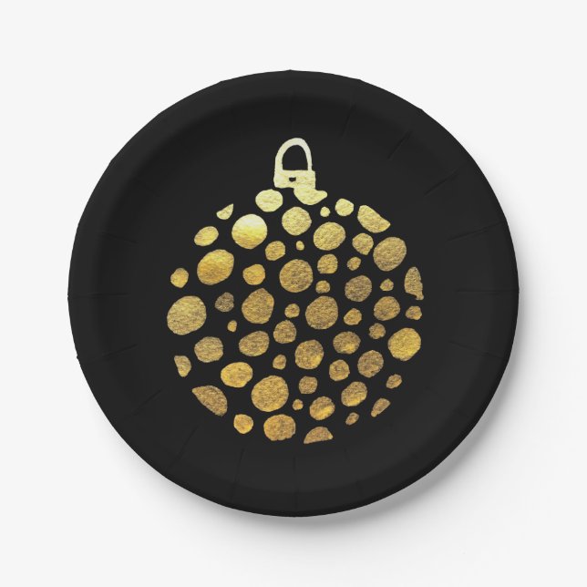 Gold bauble Christmas glam Paper Plate (Front)