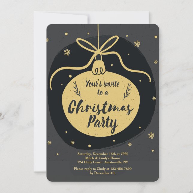 Gold Bauble Christmas Party Invitation (Front)