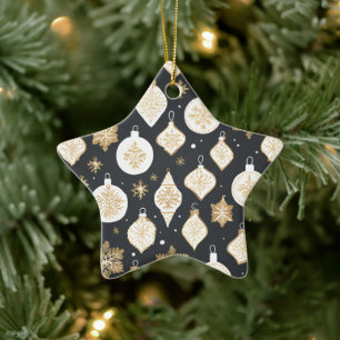 Gold Bauble Design Black background Ceramic Tree Decoration