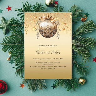Gold bauble stars vintage Christmas Party Invitation