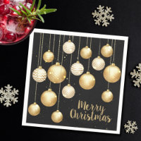 Gold Baubles Christmas Ornaments on Black Party