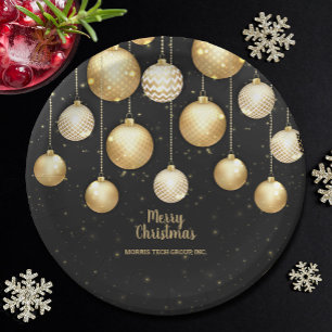 Gold Baubles Christmas Tree Ornaments Party Paper Plate