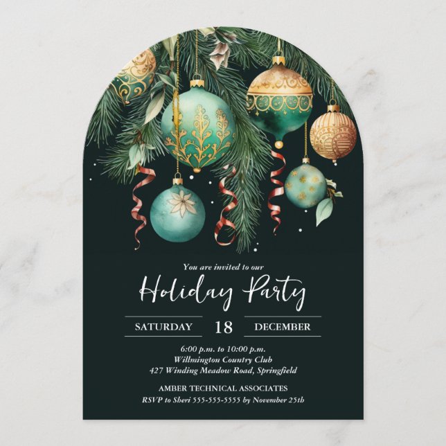 Gold Baubles Christmas Tree Party Invitation (Front)