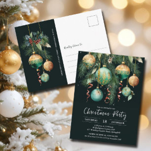 Gold Baubles Christmas Tree Party Invitation Postcard