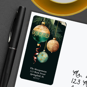 Gold Baubles Christmas Tree Return Address Label