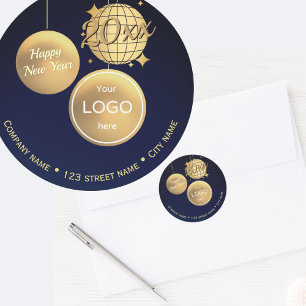 Gold Baubles New Year Logo address return sticker