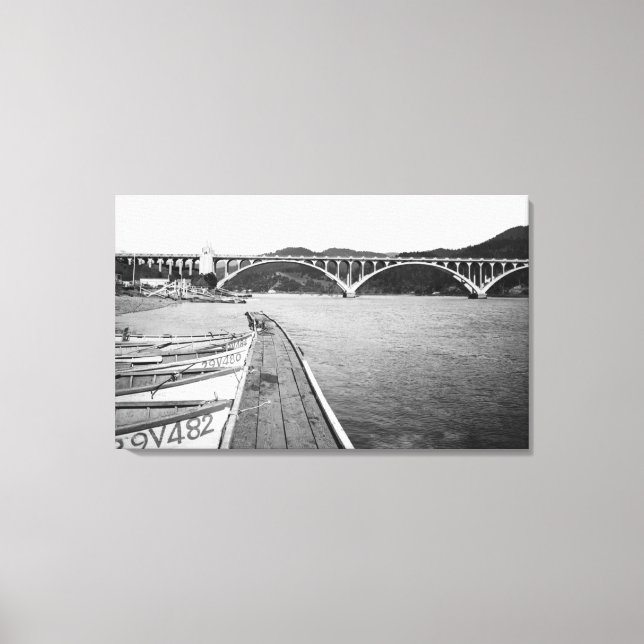 Gold Beach, Oregon Docks and Bridge over Rogue Canvas Print (Front)