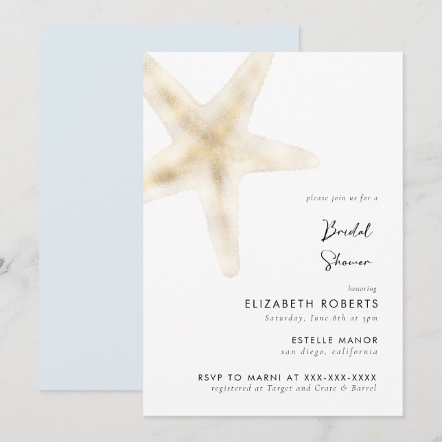Gold Beach Wedding Bridal Brunch Shower Invitation (Front/Back)