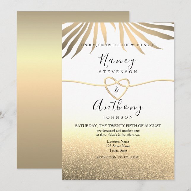 Gold Beach Wedding Invitation (Front/Back)